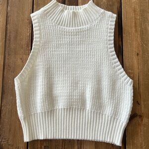 White Sleeveless Knit Cropped Sweater